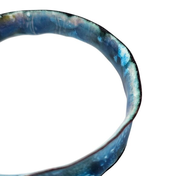 Handmade Enamel Copper Bangle Bracelet Boho Organic Blue Unique Artisan Jewelry - Picture 10 of 14